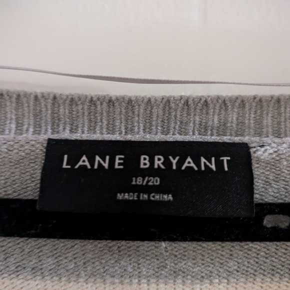 Lane Bryant Gray and Cream Striped V-Neck Top - Picture 3 of 6